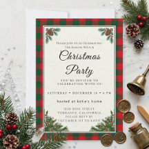 Convite de festa de Natal em Xadrez Vermelho e Ver