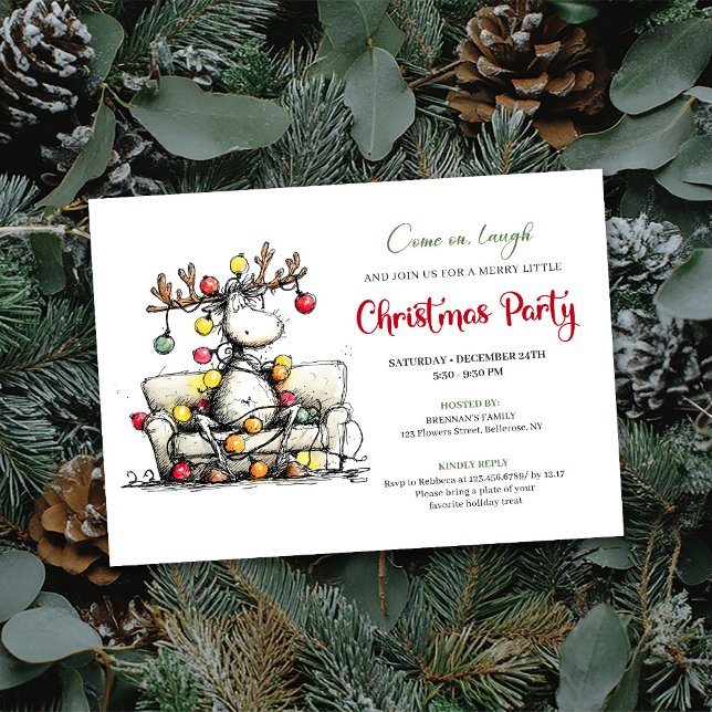 Convite de festa de Natal engraçado e chique com r (Chic Funny Reindeer Christmas Party Invitation)
