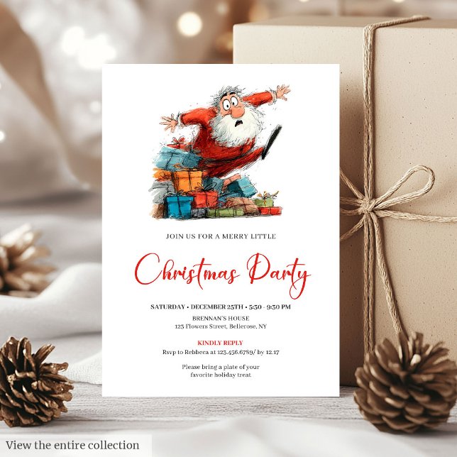 Convite de festa de Natal engraçado e extravagante (Watercolor Santa Quirky Funny Holiday Party Invite)