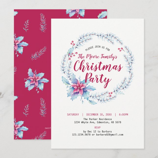 Convite de Festa de Natal / Feriado Floral (Frente/Verso)