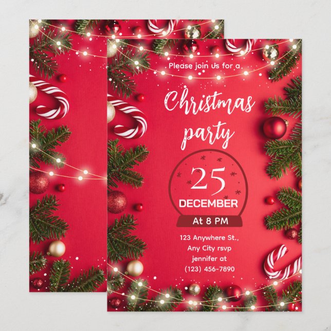 Convite de Festa de Natal Festivo (Frente/Verso)