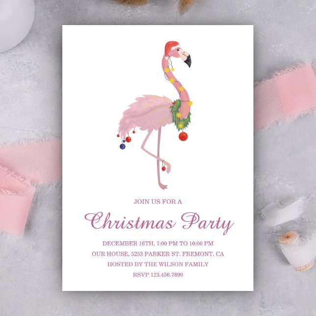 Convite de Festa de Natal Flamingo Rosa (Criador carregado)