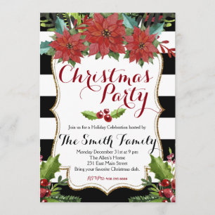 Convite de festa de Natal floral em aquarela