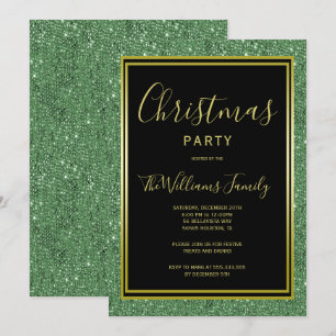 Convite de Festa de Natal Glamouroso em Verde e Do
