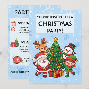 Convite de festa de Natal Kawaii fofo para criança