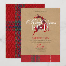 Convite de Festa de Natal Kraft & Tartan Renas ID5