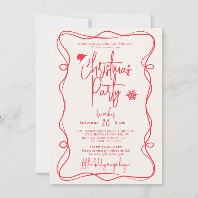 Convite de Festa de Natal Manuscrito Marfim (Frente)