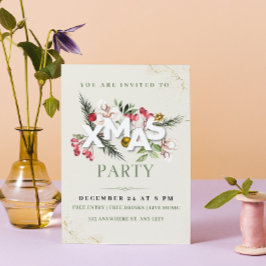Convite de festa de Natal minimalista creme