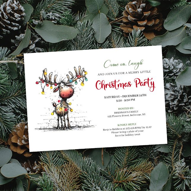Convite de festa de Natal moderno e engraçado de r (Modern funny reindeer Christmas party invitation

)