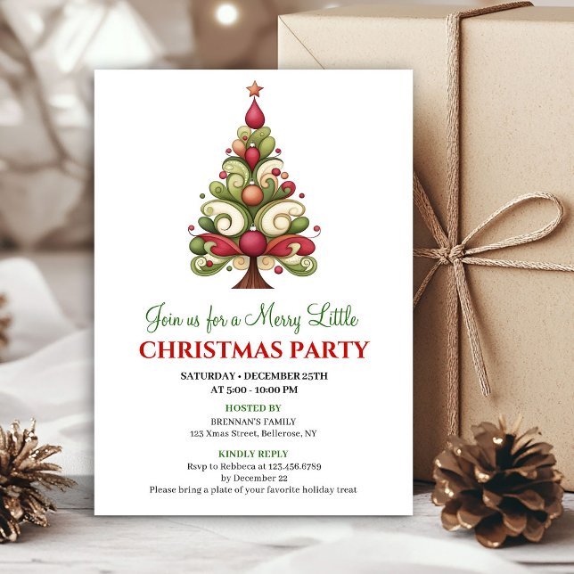 Convite de festa de Natal moderno e único para árv (Modern unique Christmas tree holiday party invite)