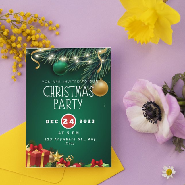 Convite de Festa de Natal Moderno Verde Vermelho (Criador carregado)