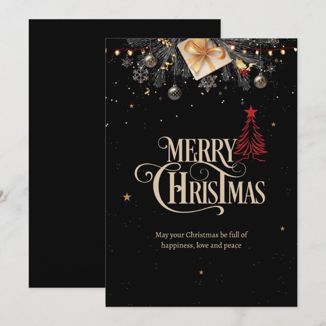 Convite de Festa de Natal, Preto e Dourado (Frente/Verso)