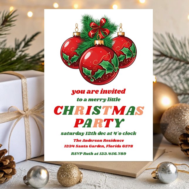 Convite de Festa de Natal Retro com Ornamentos Edi (Criador carregado)