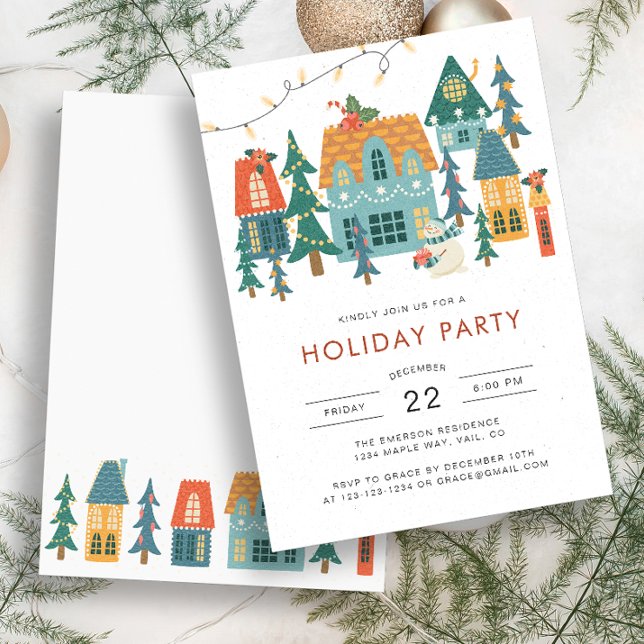 Convite de Festa de Natal Retro das Férias (Retro Holiday Houses Party Invitation by Painted Paperie)