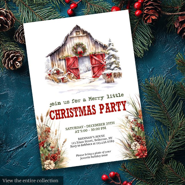 Convite de Festa de Natal Rústica em Fazenda (Rustic Farmhouse Yuletide Party Invitation)