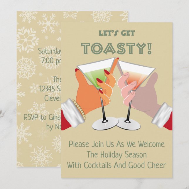 Convite de Festa de Natal Toasty Cheers (Frente/Verso)