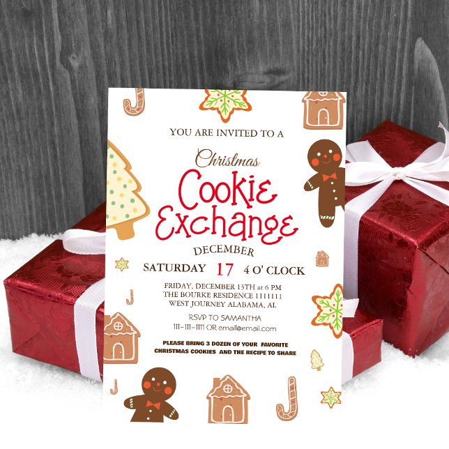 Convite de Festa de Natal Troca de Biscoitos Escri (Criador carregado)