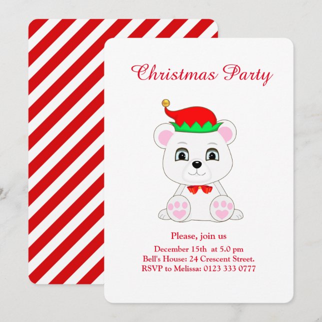 Convite de festa de Natal Urso Polar Duende em Bra (Frente/Verso)