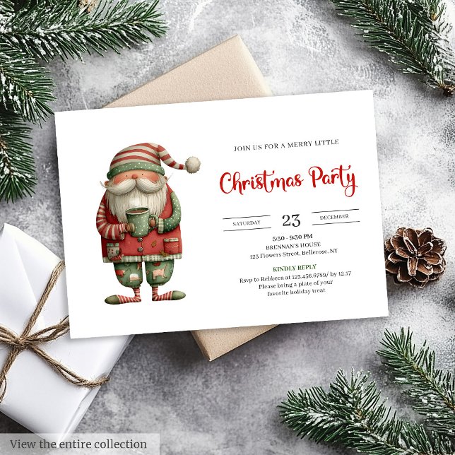 Convite de Festa de Natal Vermelho Verde Quirky Sa (Quirky Santa Trendy Red Green Holiday Party Invitation

)