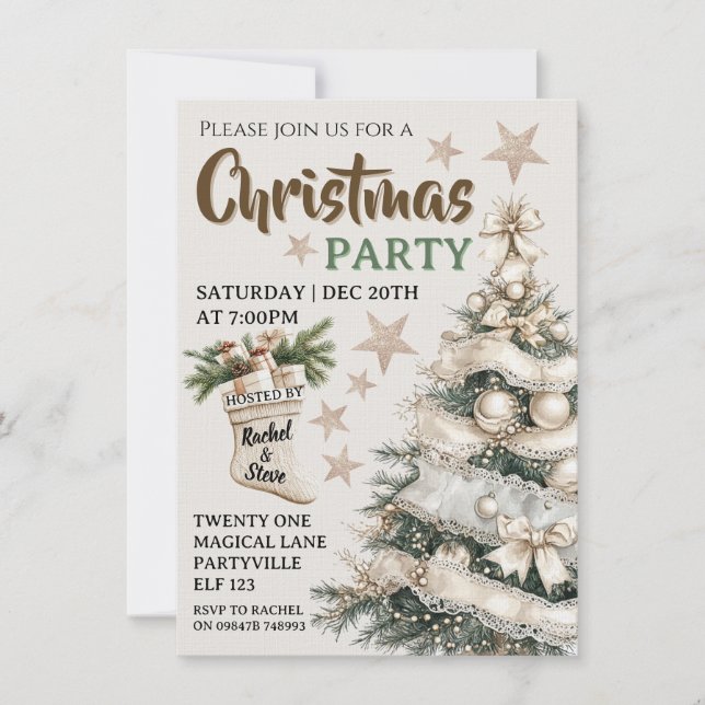 Convite de festa de Natal vintage branco (Frente)