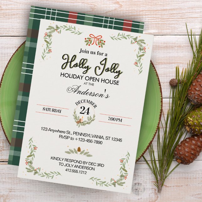 Convite de Festa de Natal Xadrez Moderno (Elegant Modern Plaid Christmas Party Invitation)