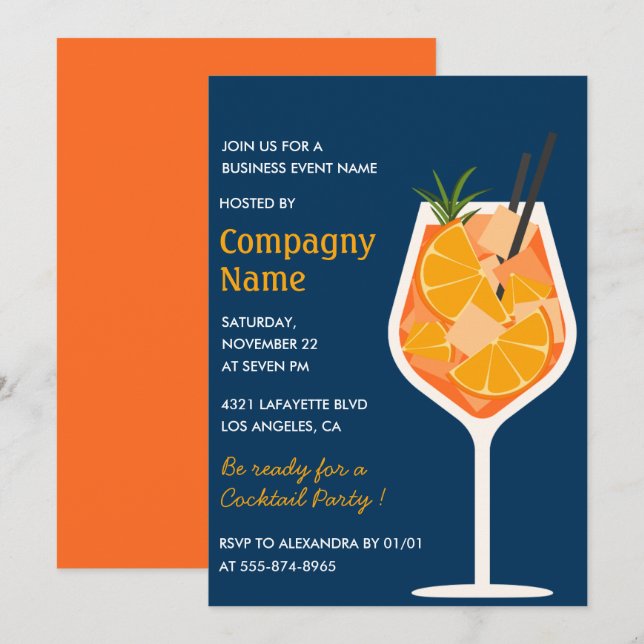 Convite de festa de negócios elegante Cocktail Mod (Frente/Verso)