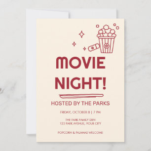 Convite de festa de noite de cinema retrô desenhad
