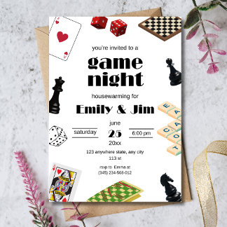 Convite de festa de noite de jogos, festa de inaug
