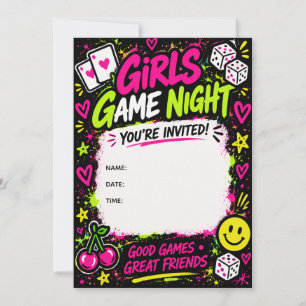 Convite de festa de noite de jogos para meninas co