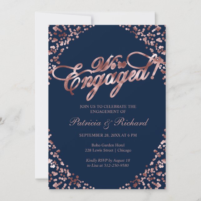 Convite de festa de noivado Blue We're Engaged (Frente)