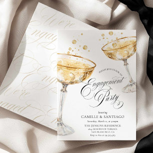 Convite de festa de noivado Champagne Dourado Eleg