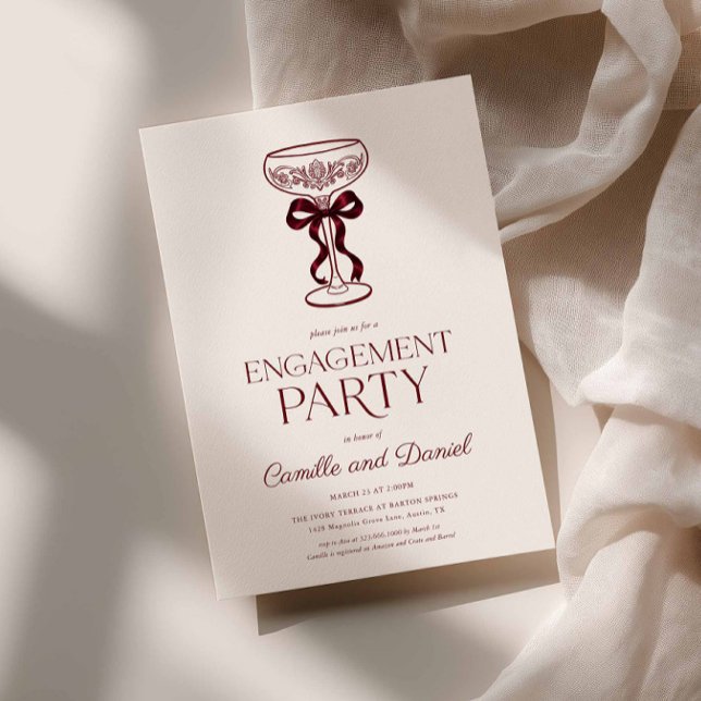 Convite de Festa de Noivado com Arcos e Espumante (Burgundy Couples Engagement Party)