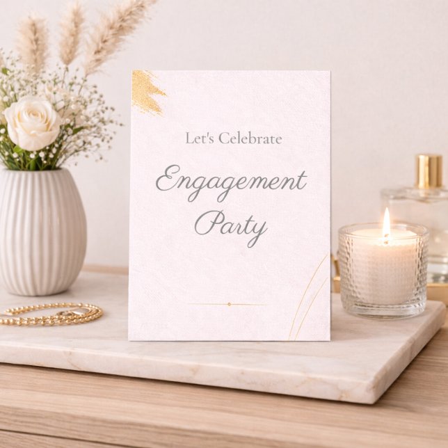 Convite de festa de noivado com blush moderno (Modern blush tones with gold detail for a refined engagement party celebration)