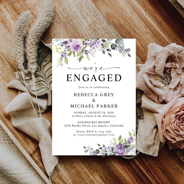 Convite de festa de noivado com flor violeta român (Criador carregado)