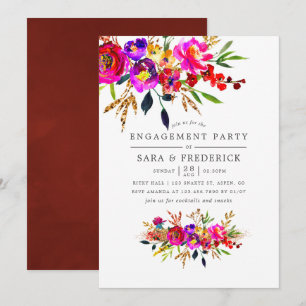 Convite de festa de noivado com floral em aquarela