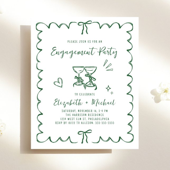 Convite de festa de noivado com moldura ondulada c (Whimsical Wavy Frame Engagement Party Invitation)