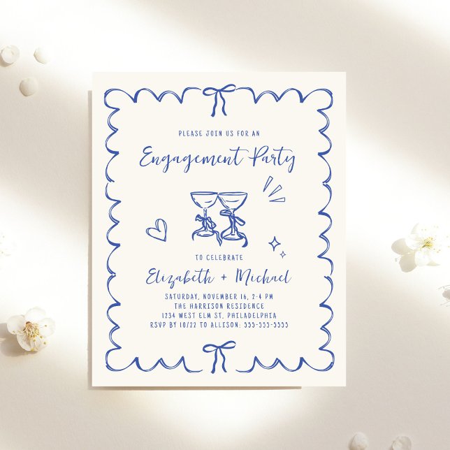Convite de festa de noivado com moldura ondulada e (Whimsical Wavy Frame Engagement Party Invitation)
