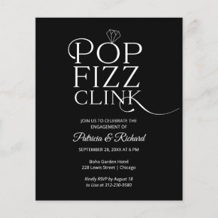 Convite de festa de noivado com orçamento Pop Fizz