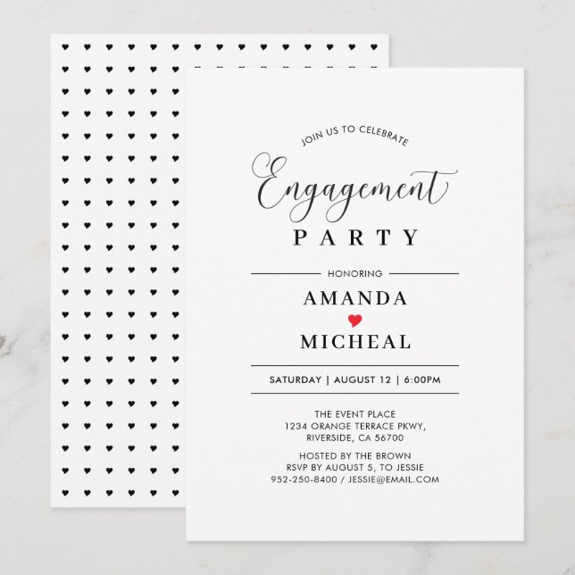 Convite de Festa de Noivado com Tipografia Moderna (Frente/Verso)