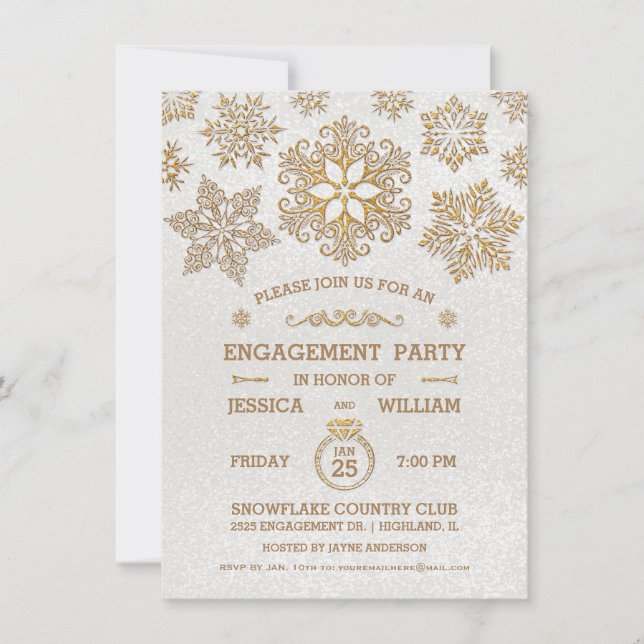 Convite de festa de noivado de floco de neve elega (Frente)