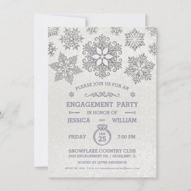 Convite de festa de noivado de floco de neve elega (Frente)