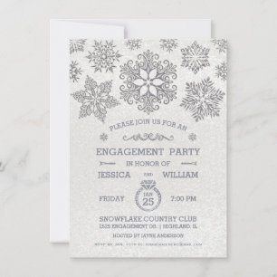 Convite de festa de noivado de floco de neve elega