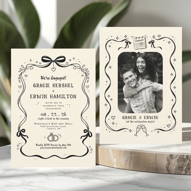 Convite de Festa de Noivado Desenhado à Mão com Fa (Hand Drawn Engagement Party Invitation)