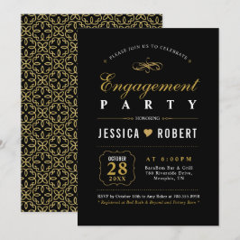 Convite de Festa de Noivado Elegante Dourado e Pre