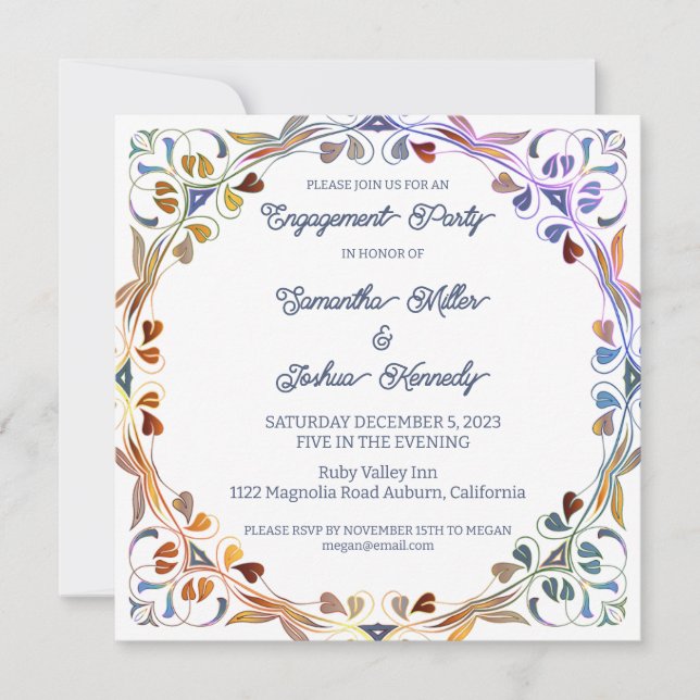 Convite de Festa de noivado Floral Colorida (Frente)