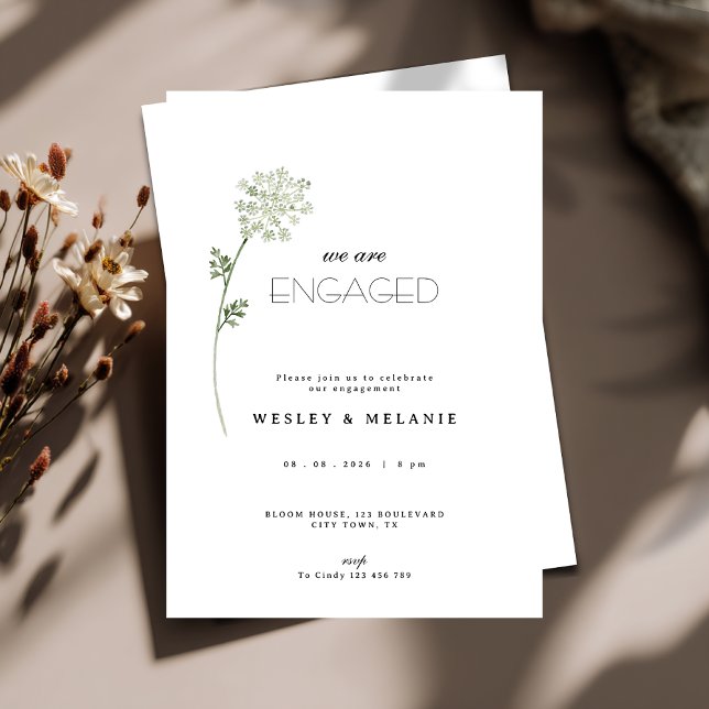 Convite de Festa de Noivado Floral - Minimalista (Floral engagement invitation)