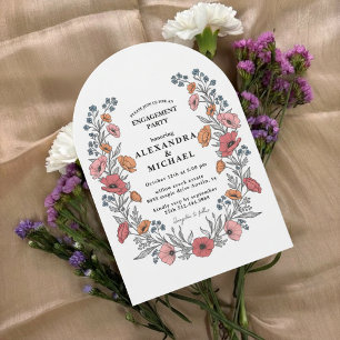 Convite de festa de noivado floral vintage