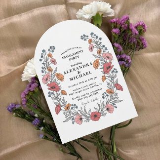 Convite de festa de noivado floral vintage