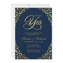 Convite de festa de noivado Gold Blue She Said Yes