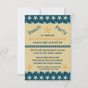 Convite de festa de noivado Navy Starfish Beach -